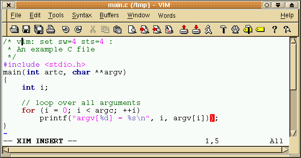 eVim with syntax highlighting